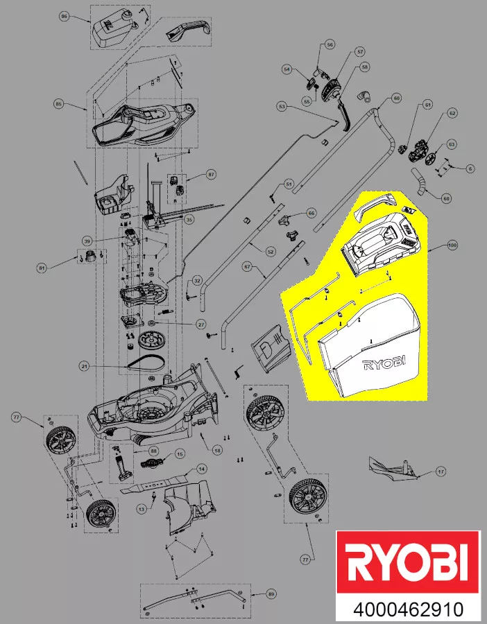 collecteur coupe tondeuse à gazon réf. 5131042536 Ryobi